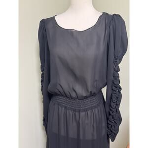 Vintage Black Shear Dress With Gold Ruching MARIE CLAIRE Made In California